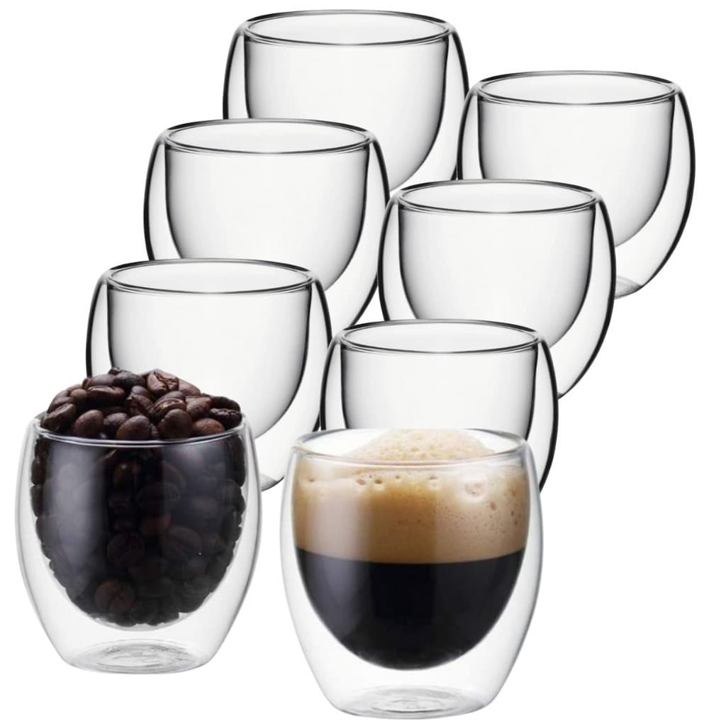Kit 8 Xícaras Copos Diferentes Vidro Parede Dupla Isolante Térmico 80ml Para Café Capuccino Chá