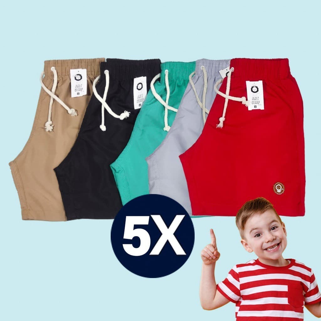 Kit 5 Bermudas Tactel Infantil Juvenil Meninos Short Praia