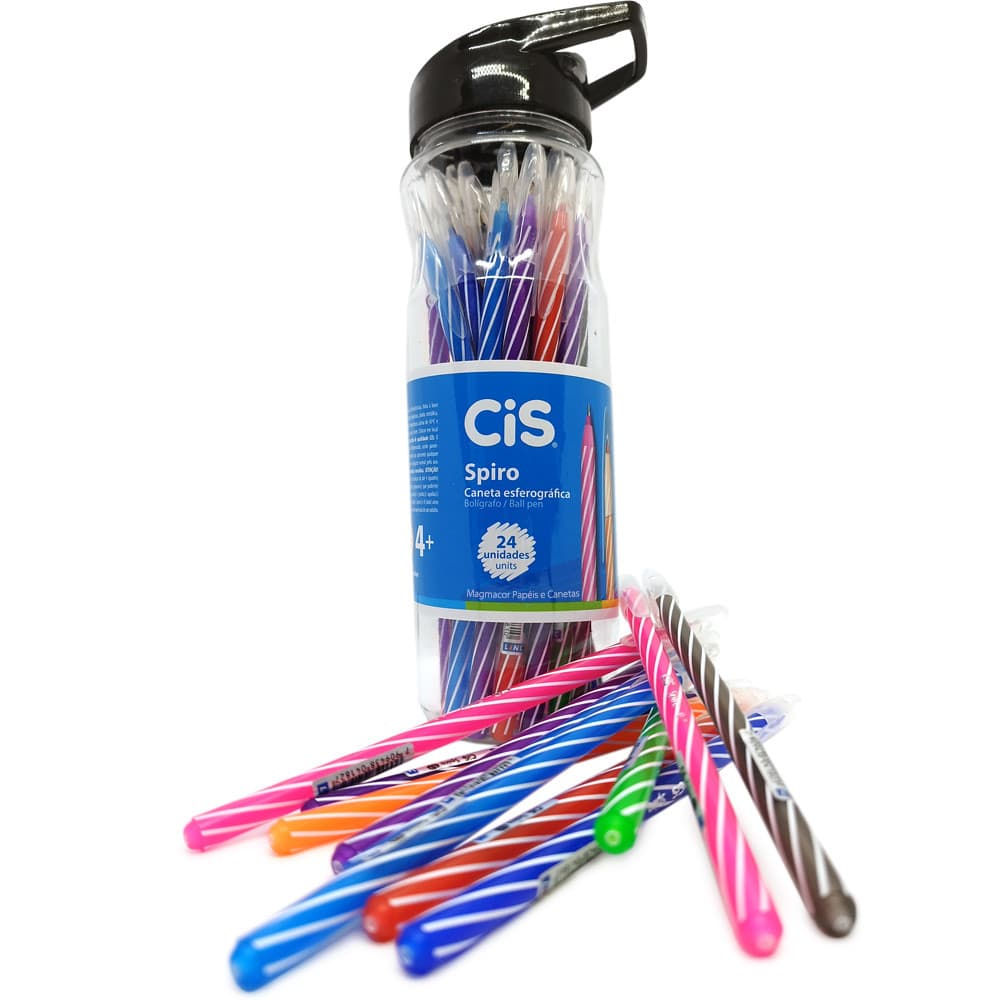 Caneta Spiro CiS Colorida Garrafa Pote - 24 Unidades