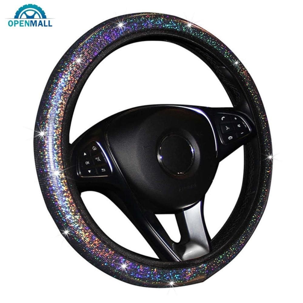 OPENMALL Diamante Arco-Íris Cristal Crystal Carro De Capa Do Volante PU Acessórios De Couro Para Automóveis Estilo 14,5-15 Polegadas Veículo C8Q9