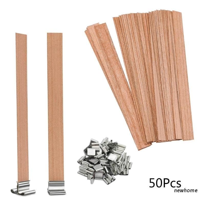 Newtm 50 Pcs Pavios Naturais Com Suporte Metálico Para Artesanato De Bricolage Núcleos 5,1x0,5 Polegadas