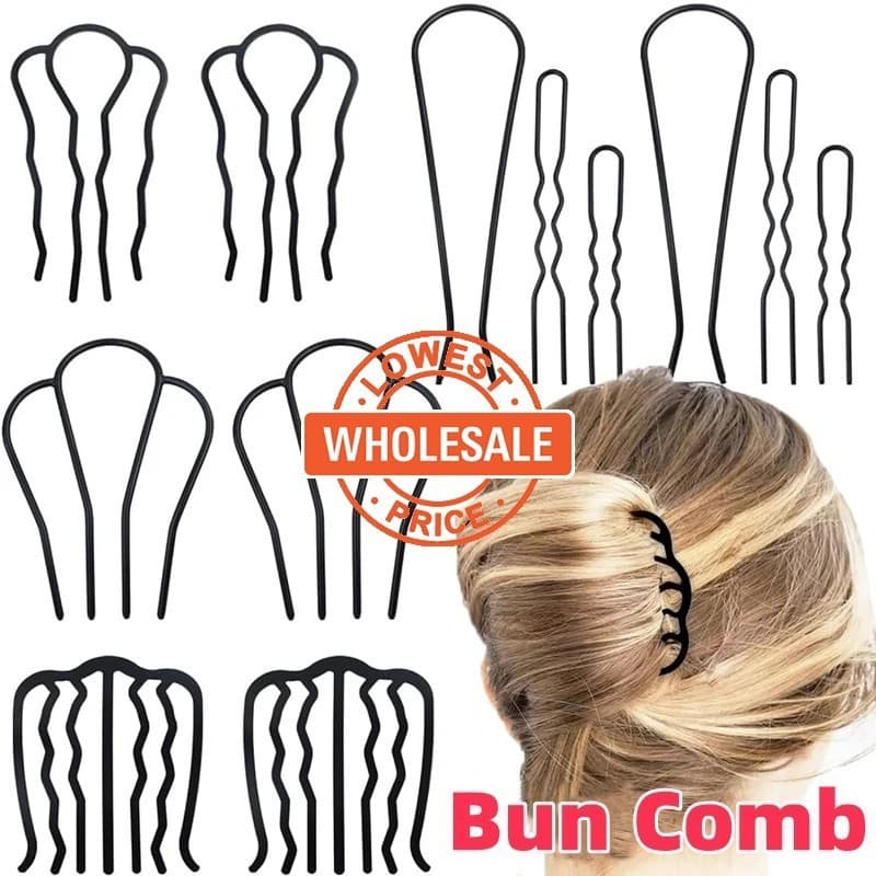 Grampo De Garfo De Cabelo Metálico-Em Forma De U Preto-Para Penteador Feminino De Bun-Pentes Laterais Updo Hair