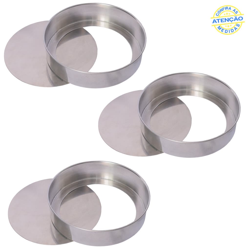 Kit 3 Formas Fundo Removível N 25 Redonda Em Aluminio Para Padarias Confeitarias Cozinha Domestica