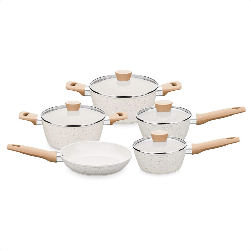 Jogo de Panelas Carmela Vanilla 5 Peças em Alumínio Forjado Ceramic-Flon cor Creme MTA - 8481