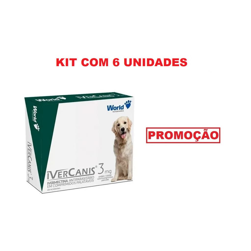 Kit 6 Unidades Remédio Para Carrapato, Pulga e Sarna Ivercanis 3mg 4 Comprimidos World