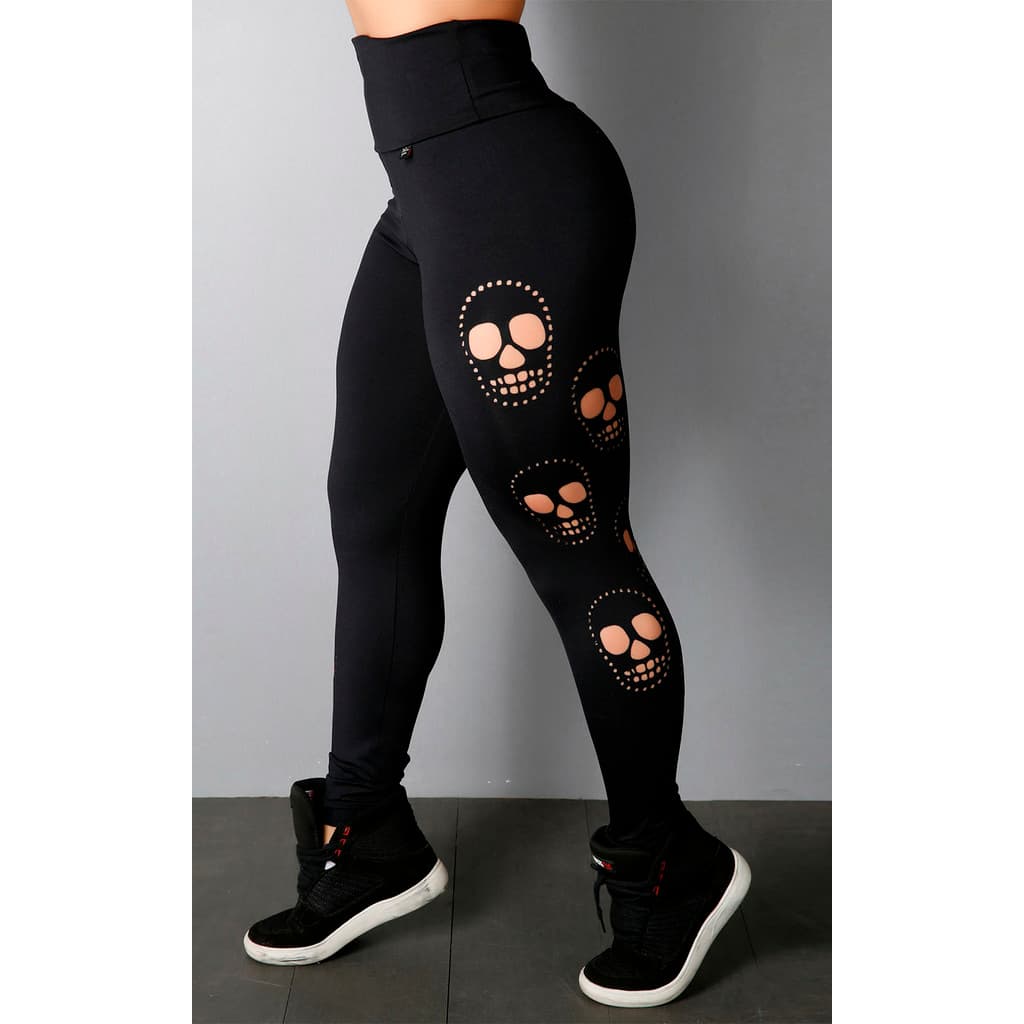 Legging Feminina Fitness Laser Caveirinhas Calça Longa Cintura Alta para Treinos e Academia