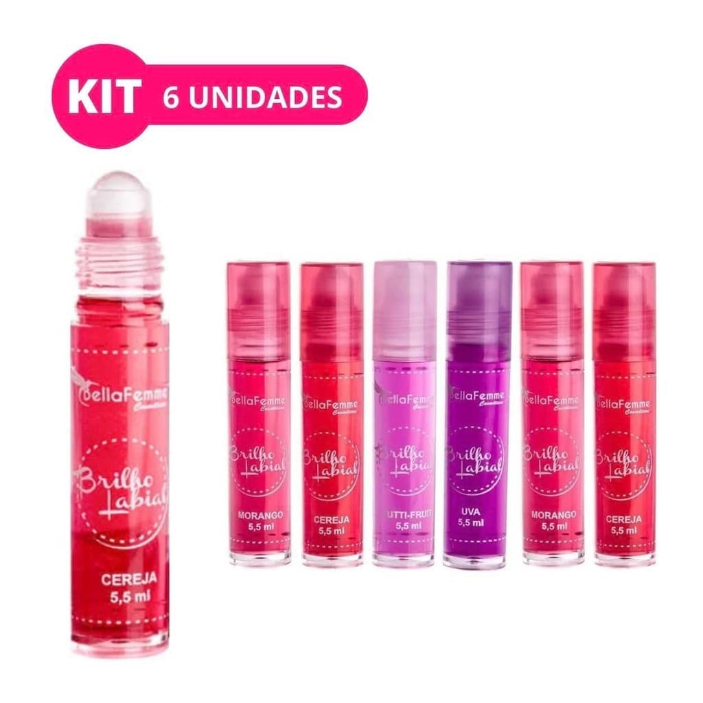 Kit 6 Brilho Labial Frutas Roll On Gloss Retrô Lembrancinha Lip Oil Infantil