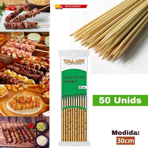 Espetos Palitos de Bambu churrasco 30cm Pacote c/50 unidades - Talge