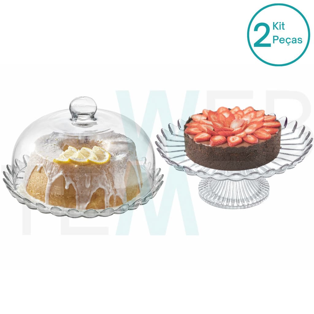 Conjunto Mini Boleira de Vidro Sem Pé e Mini Prato para Bolo com Pé Pétalas de Jasmin Vitazza: Suporte Para Bolo, Doces, Decoração, Mesa Posta Sustentável