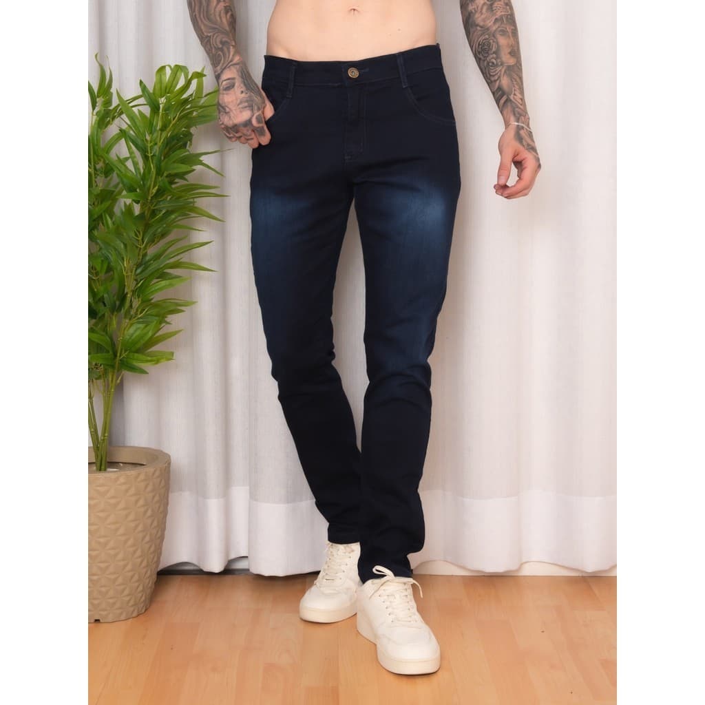 Calça Jeans Masculina Skinny Com Lycra Elastano Linha Premium escura