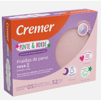 Fralda de Pano Pinte e Borde Rosa - 5 unidades