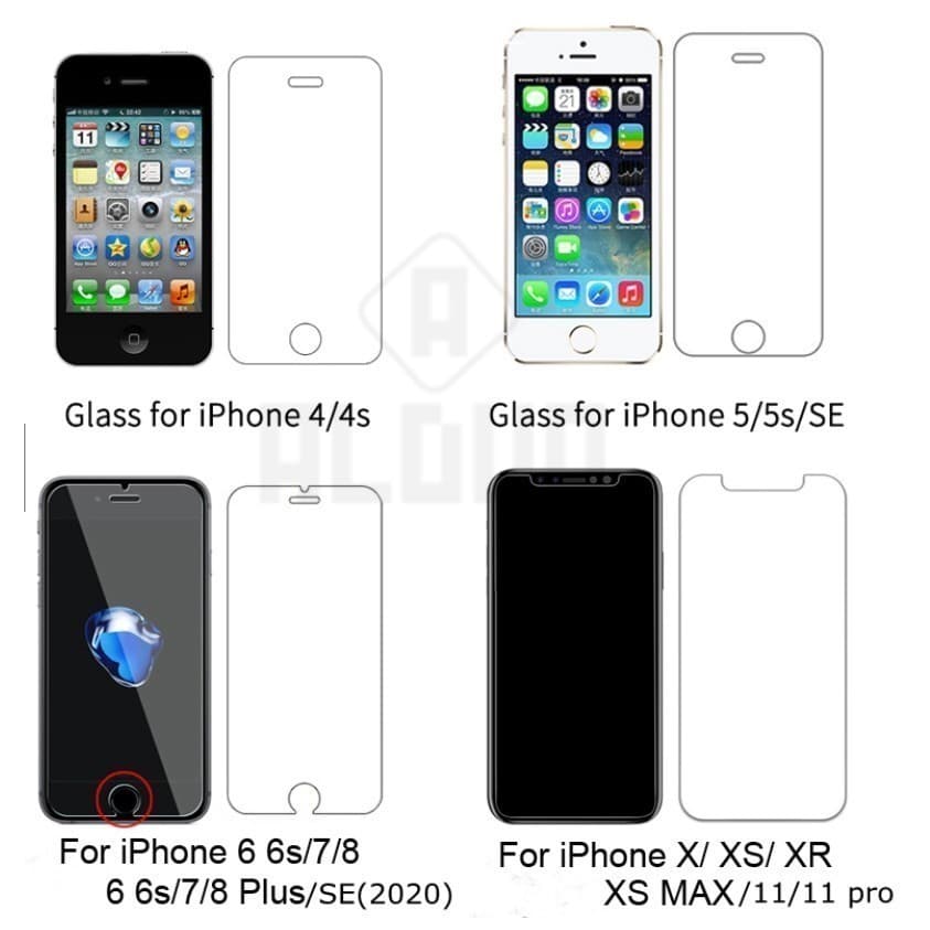 4 peças / Kit - Película  De Vidro Temperado Comum Para iPhone  5   6  7  8  Plus  X   Xr  Xs 11 12 13  Pro Max mini    - PL03