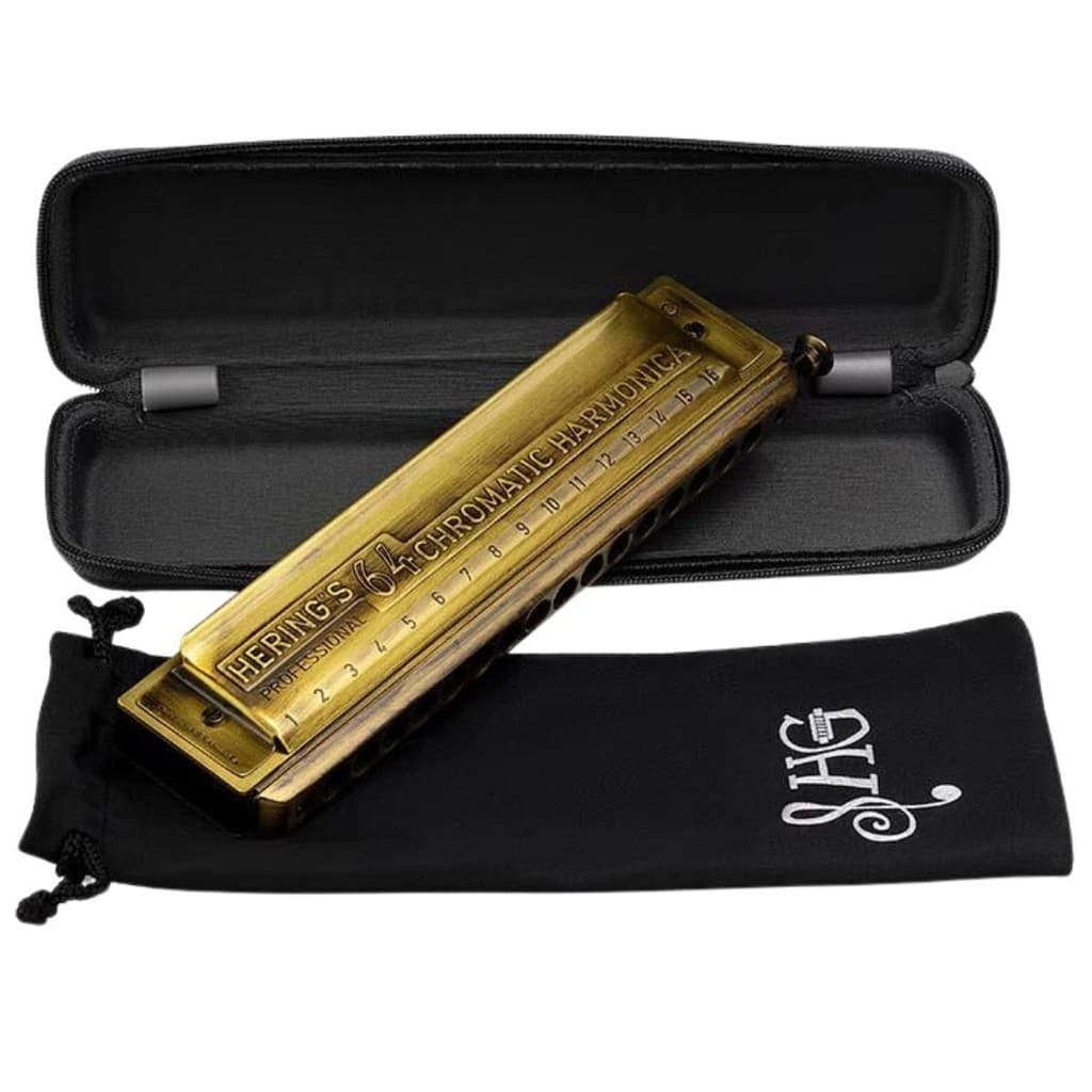 Gaita de Boca Hering Cromatica Antique Gold em Dó com Case 5264C