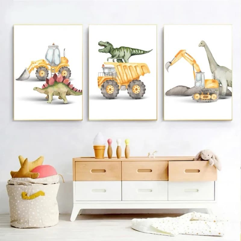 Quadro Decorativos 3 Peças 40x60 Infantil Dinossauros