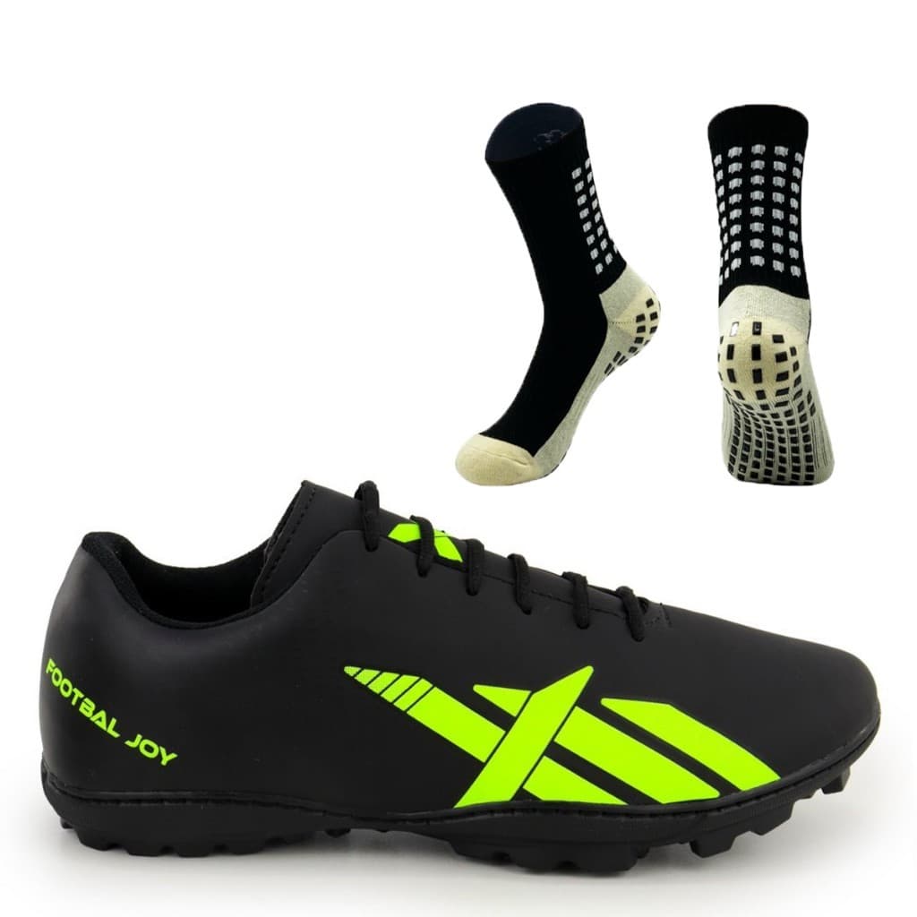 Kit Chuteira de Futebol Sola Society Trava Sola Costurada + Meia Antiderrapante