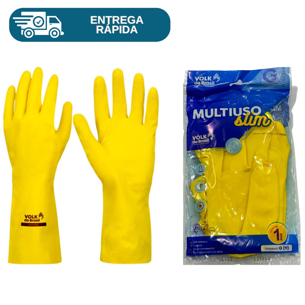 Luva De Latex Amarela Multiuso Forrada Antiderrapante Impermeável Para Limpeza Louça Faxina Jardinagem Volk