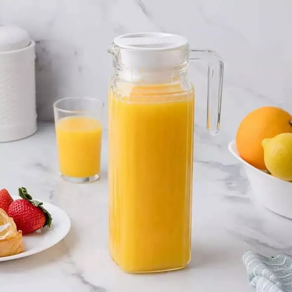 Jarra Vidro de 1 litro E 500ML com Tampa com alça Sucos Agua