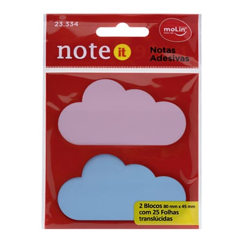 NOTAS ADESIVAS TRANSPARENTE NUVEM 2 BLOCOS C/ 25 FOLHAS CADA