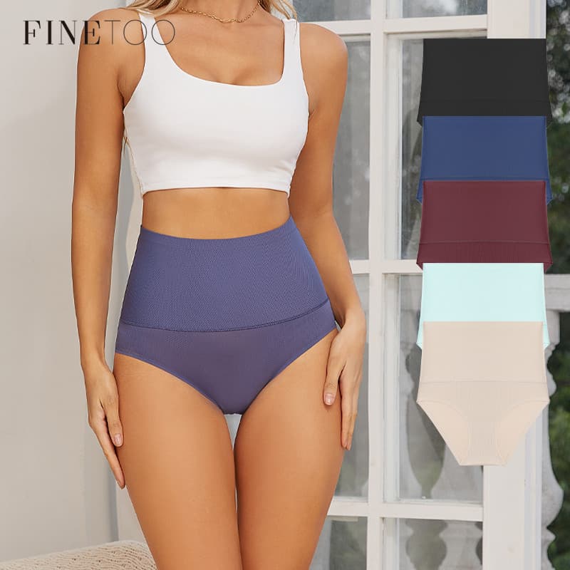 FINETOO Tanga De Cintura Alta Para Mulheres Abdômen Roupa Íntima Sem Costura