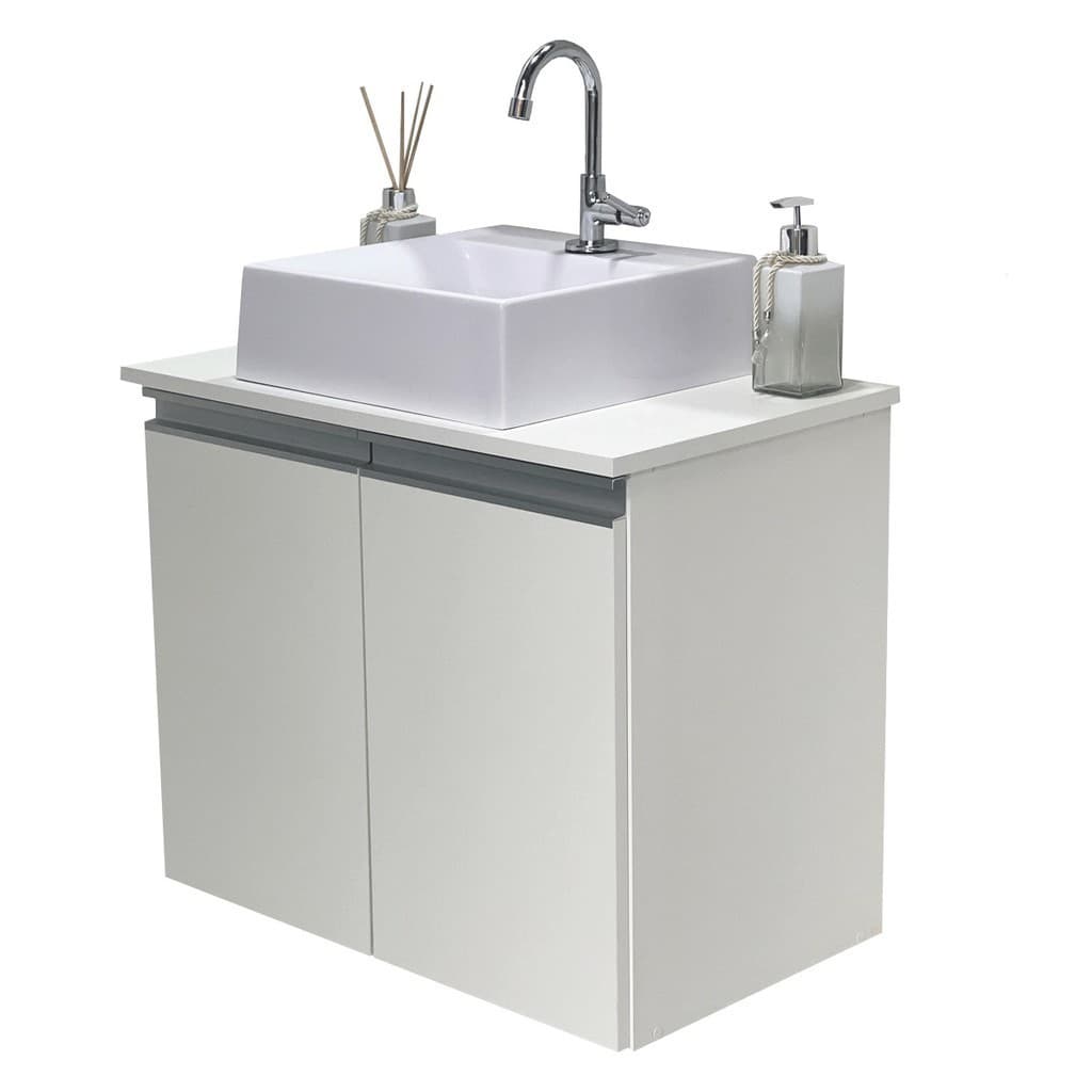 Balcão Gabinete Banheiro Roma Com Cuba 100% MDF - 60cm - MONTADO
