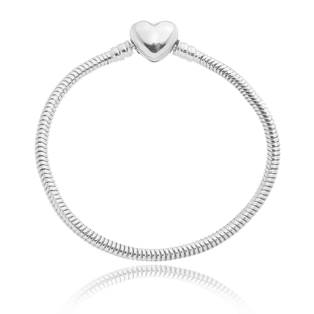 Pulseira Para Berloque Fecho Coração Banhado a Prata 925