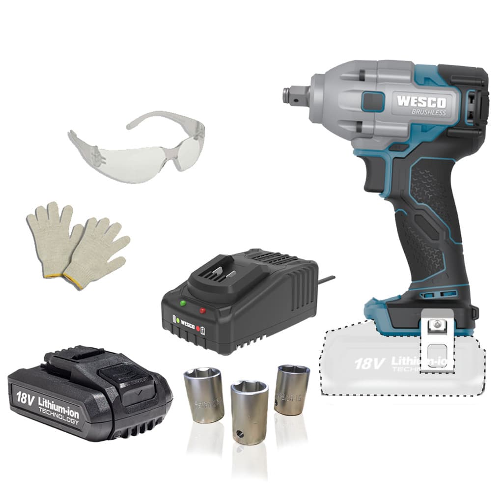 Chave de Impacto 18v Wesco Ws2407 com Carreg Bat 2Ah e luva