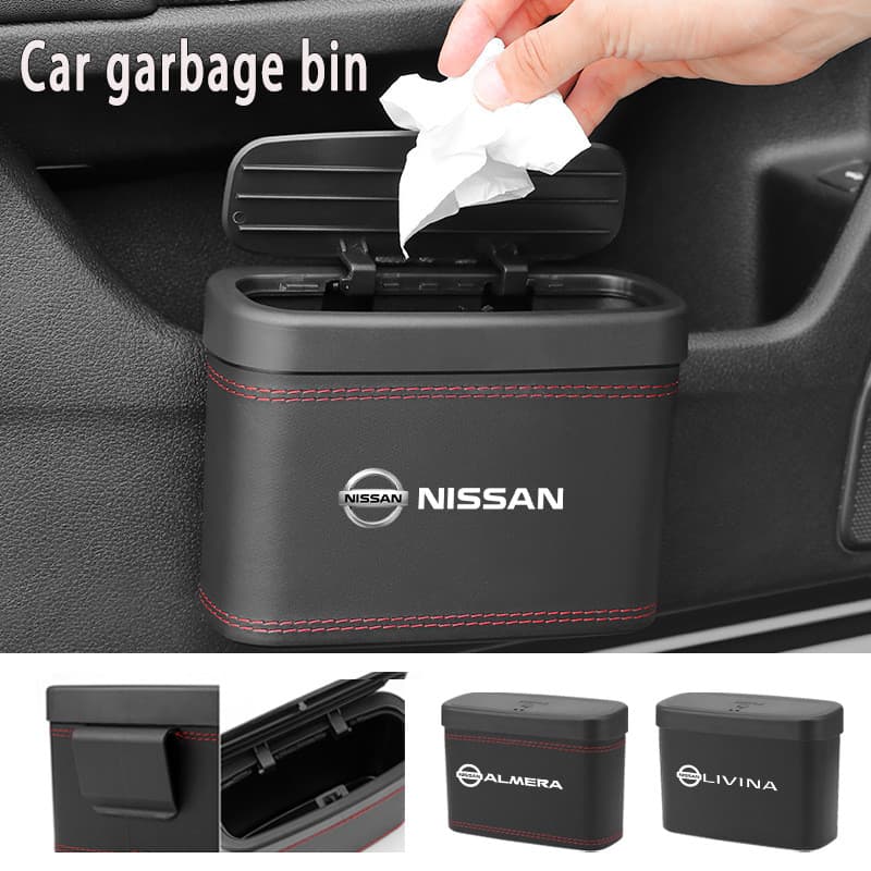 Lixeira De Carro Nissan Com Tampa Pequena À Prova De Vazamentos Mini Lata De Lixo De Couro Para Kicks Versa Tiida March