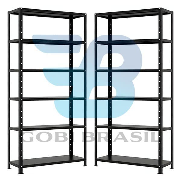 Estante / Armario De Aço 90cm 6 Bandejas Galvanizada Preto Suporta 180kg