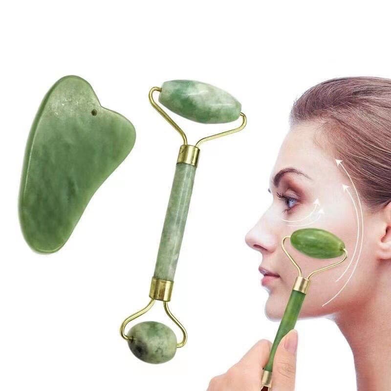 Rolo Pedra de Jade Placa Gua Sha Massagem Facial Anti Ruga