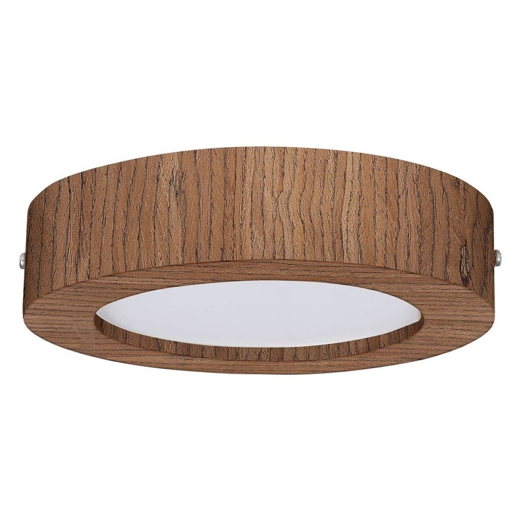 Plafon LED Madeira Redondo Sobrepor Teto Luz Amarela e Branca Sala Quarto Moderno Imbuia