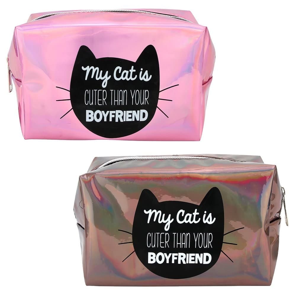 Necessaire Estojo Gato Porta Maquiagem Furta Cor Holográfico Viagem Escola Frasqueira Organizador Rosa Marrom