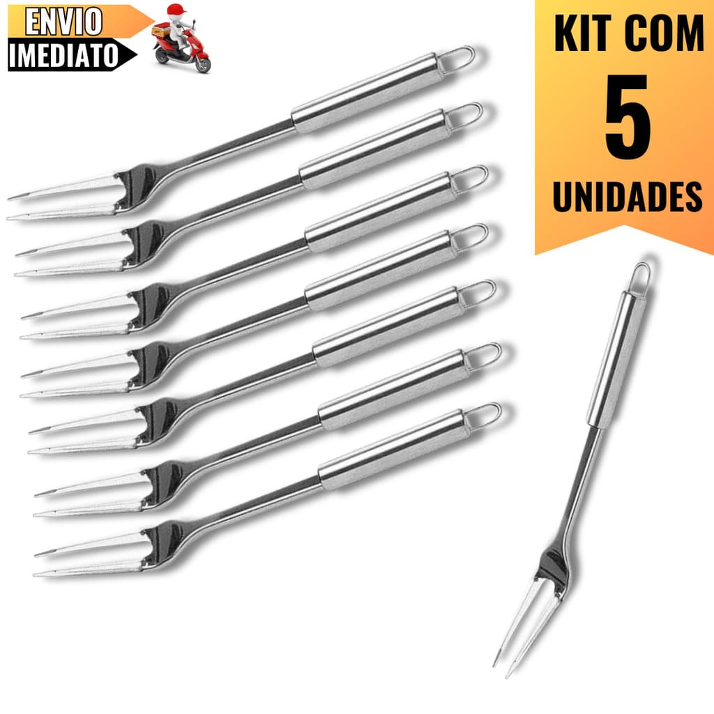 Kit 5 Garfos Trinchantes de Aço Inox 33cm – Robusto e Confiável Para Churrasqueiros e Cozinheiros Profissionais