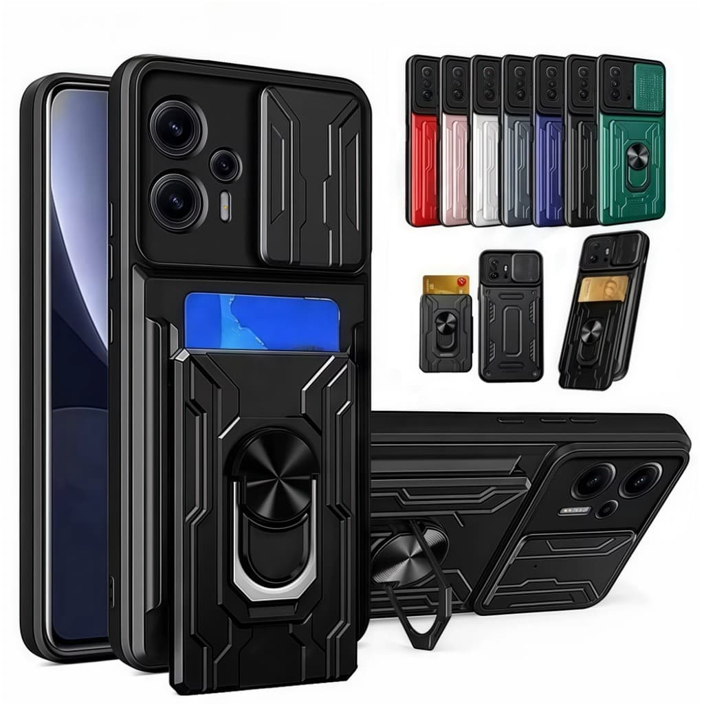 Capa Para Xiaomi Redmi 14C 13C 13 12C 12 Note 14 13 12 Pro Plus Slide Suporte Anel Câmera De Grau Militar Slot Cartão