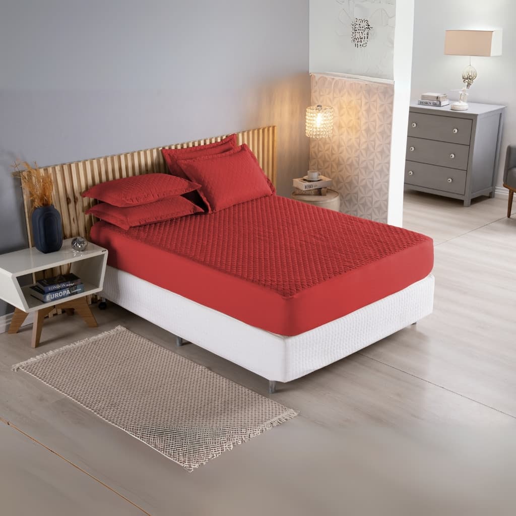 Jogo De Cama King Kit Capa Matelado Acolchoado Elástico