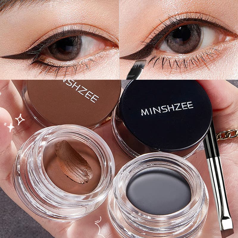 Black Waterproof Quick-Drying Eyeliner Cream Smooth Non-Flowering Eyeshadow Make-up Gel With Brush Set
