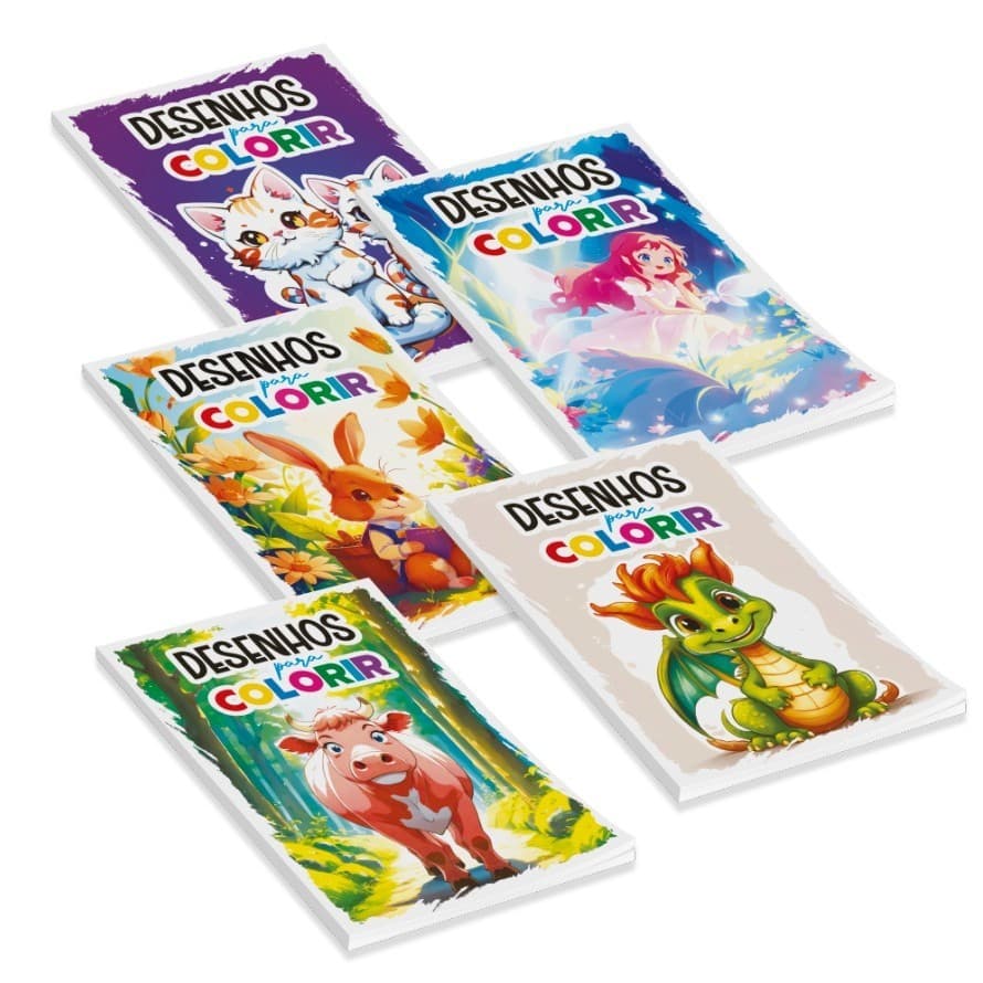 Kit 250 desenho A5 para colorir - 5 blocos temas diferentes