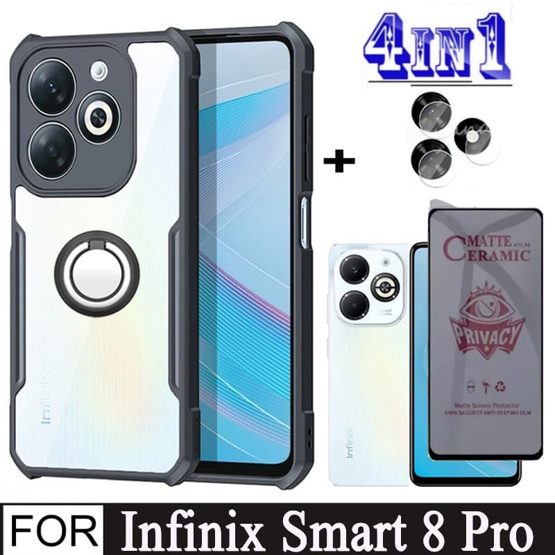 4 Em 1 Infinix Smart 8 Pro Caixa De Telefone À Prova De Choque Para 7 6 Plus 8 HD Hot 40 30i 20s 30 Protetor De Tela De Filme Cerâmico Câmera E Privacidade Anti-Espionagem
