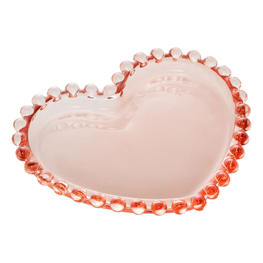 Prato de Cristal Coração Pearl Bolinha Rosa 12x10x1cm -Unid.