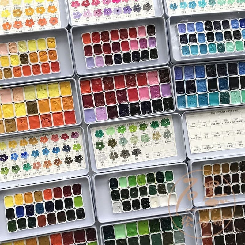 Rubens 24 cores tinta aquarela. embalagem dividida. paleta roxo/azul/verde/marrom/terra/tom de pele iniciante
