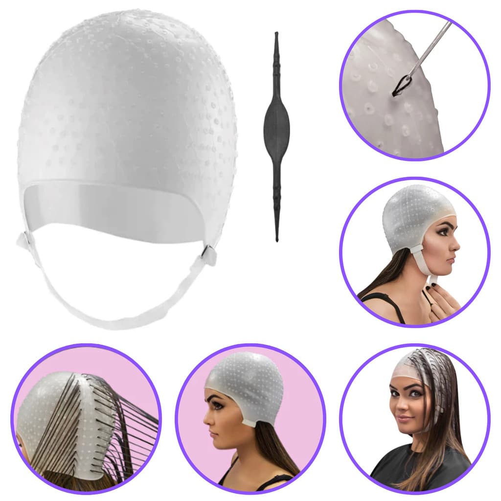 Touca de Silicone para Luzes e Mechas com Agulha – Profissional e Reutilizável