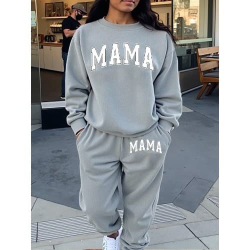 Conjunto de Moletom Confortável com Estampa de Letras, Casual,, Design de Gola Redonda para Outono e Inverno,
