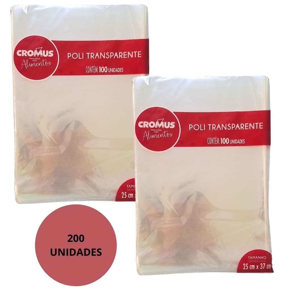KIT SAQUINHO TRANSPARENTE INCOLOR  CELOFANE CROMUS PARA PRESENTE POLI 25X37 PACOTE COM 200 UNIDADES