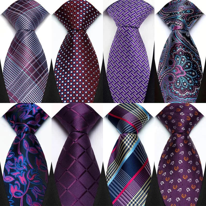 Luxo 8CM Gravata Masculina Cor Roxa Listras Florais Xadrez Gravatas Para Noivo Festa De Casamento De Negócios