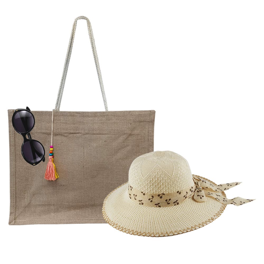 Kit Chapéu, Bolsa De Palha E Oculos De Sol Feminino Básico Para Praia, Piscina, Passeios Ao Ar Livre