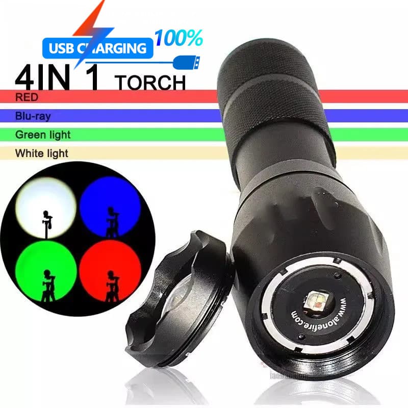 Lanterna LED Vermelha Verde Azul Branca Multicolor RGB Recarregável