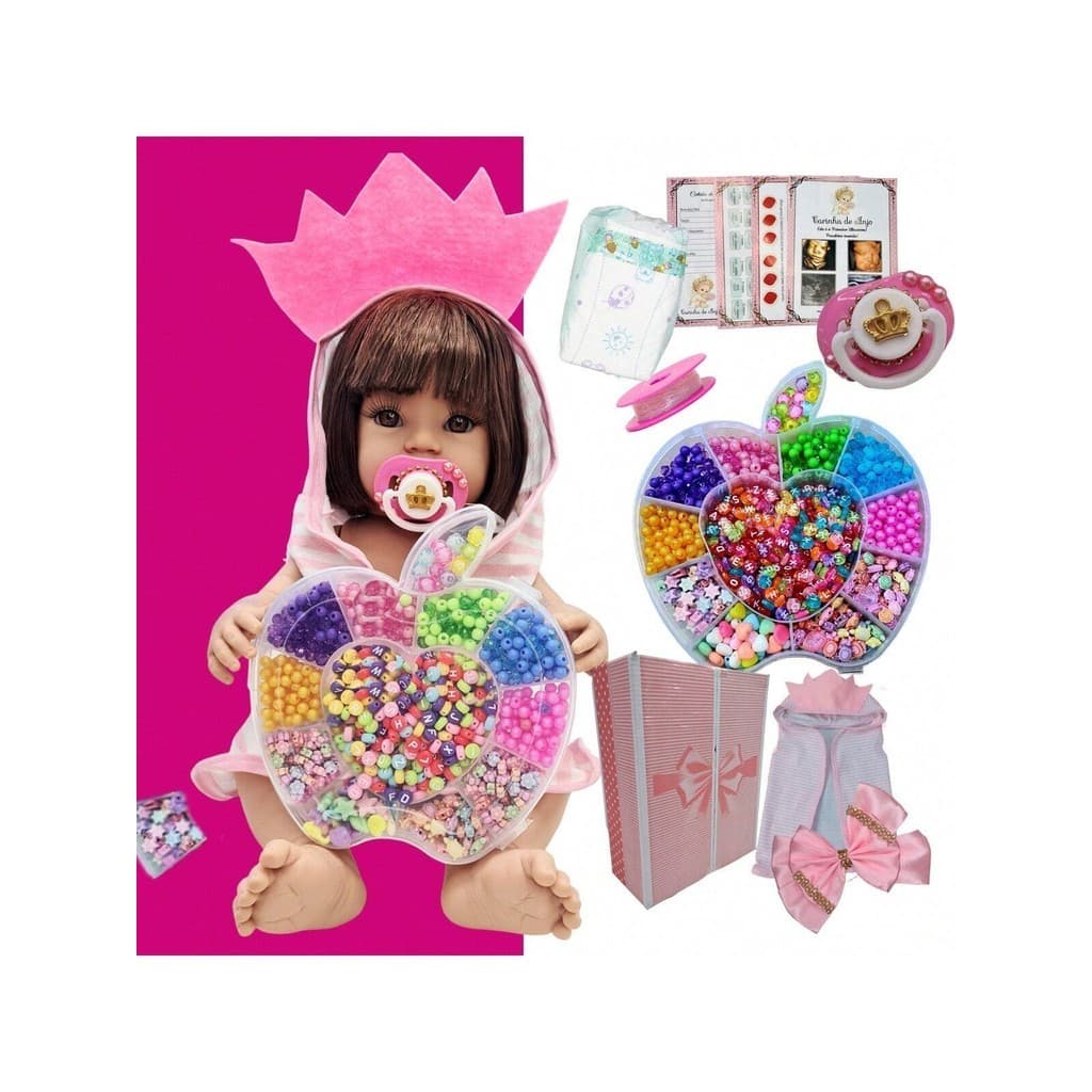 Boneca Bebe Reborn 100 % Silicone + Kit Miçangas 1000 Peças Pulseiras