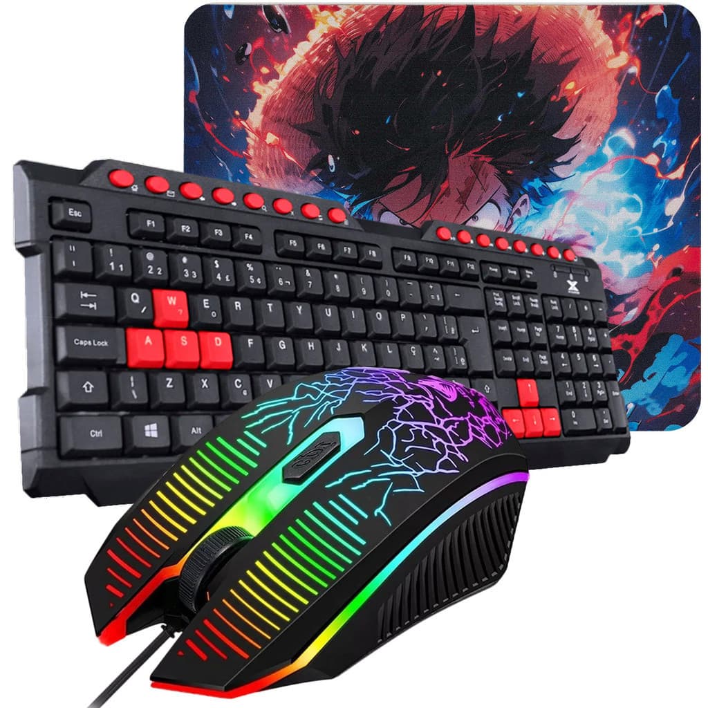 Kit Gamer Teclado Vermelho Multmidia + Mouse Gamer Led 3600 + Mouse Pad Speed