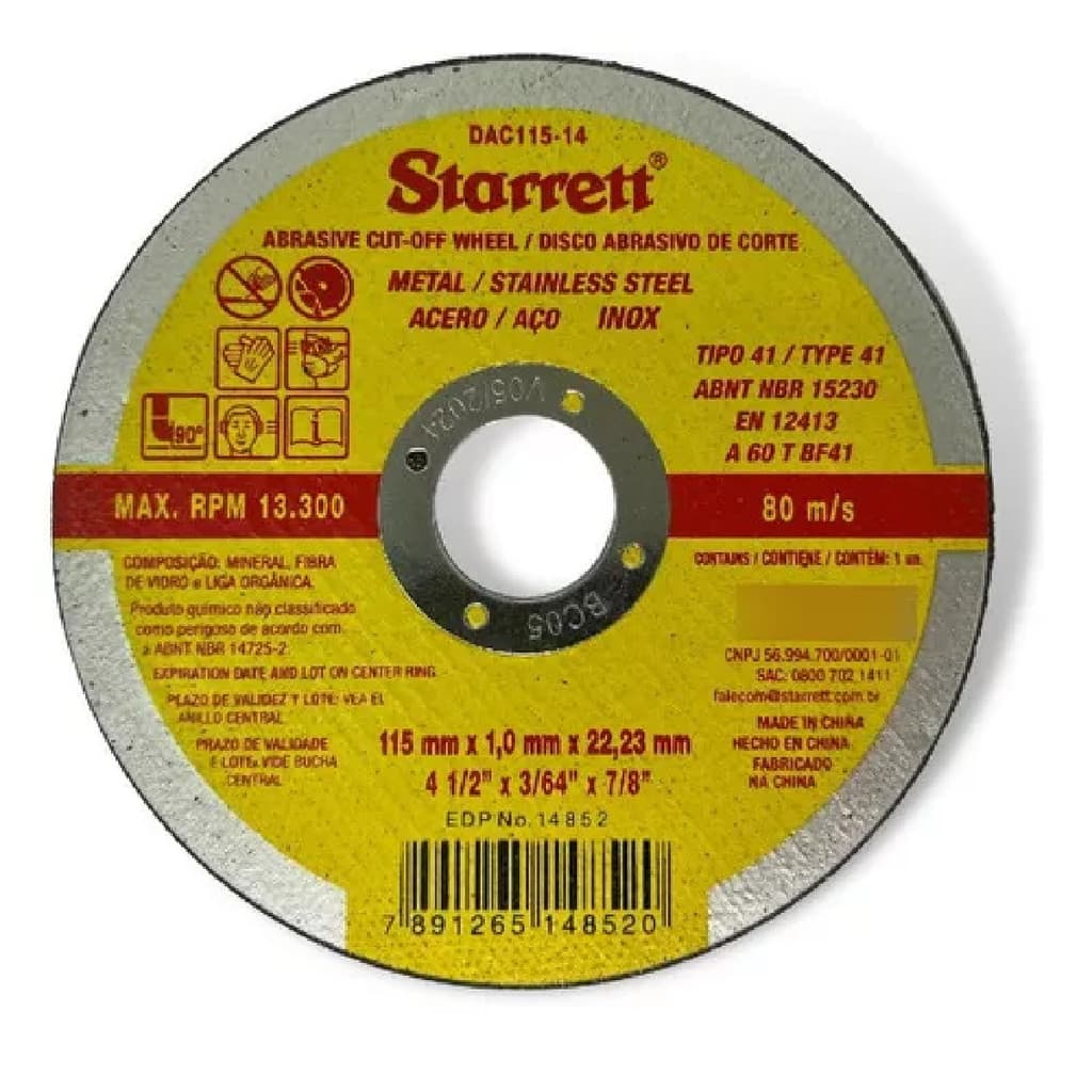 Disco De Corte Starrett Para Metal E Aço Inox4 1/2