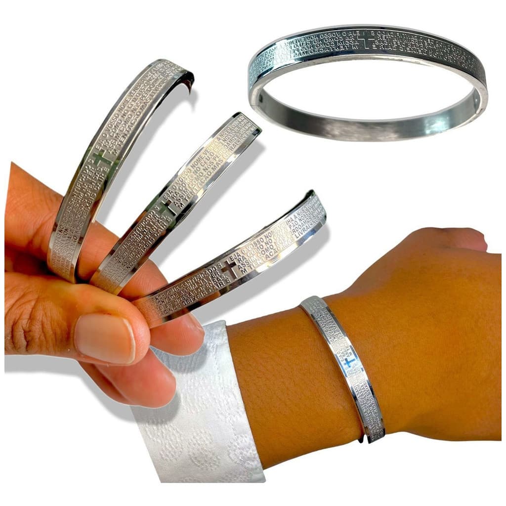 Bracelete Pulseira Aço Inox 316l Estilo Cor Bracelete Pai Nosso Diâmetro 18 cm