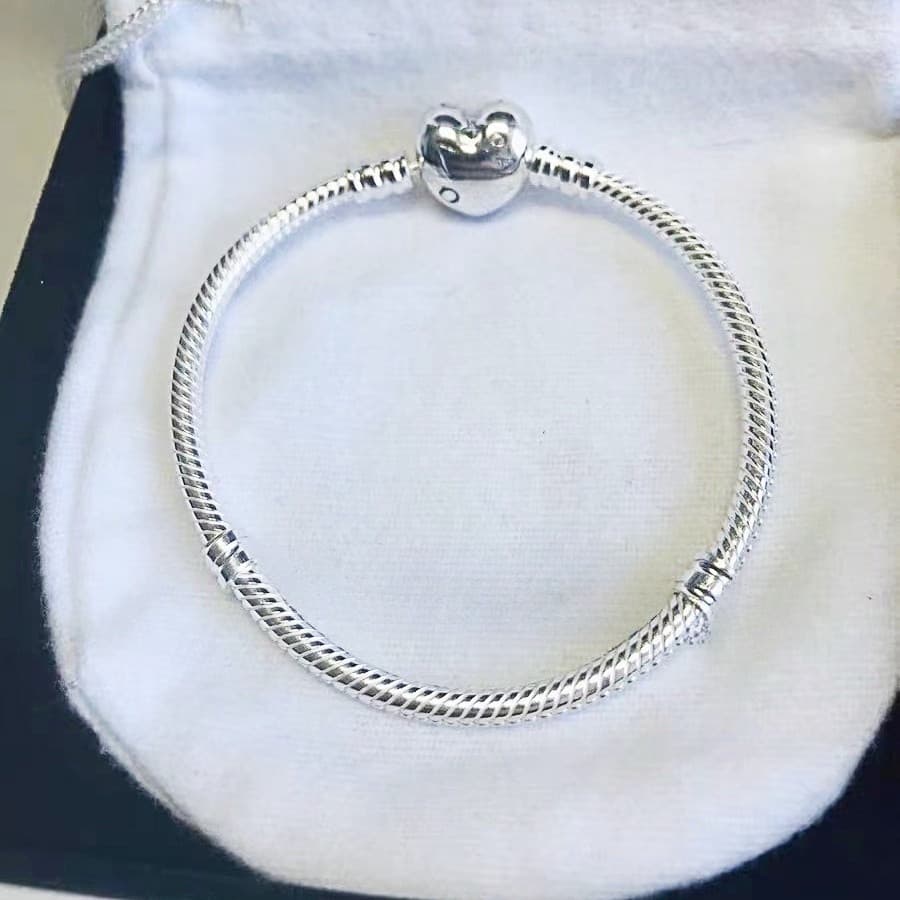 Berloque Pulseira Joias de Prata 925 Fecho Coração Feminino Pulseiras e Pingente